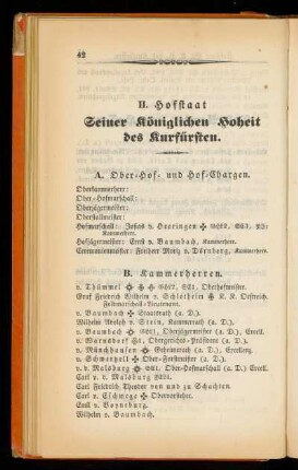 II. Hofstaat Seiner königlichen Hoheit des Kurfürsten.