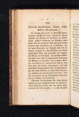 XIII. Öffentliche Unterhaltungen, Theater, Gesellschaften, Spaziergänge.