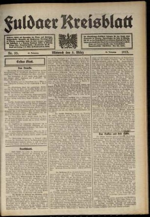 Erste Ausgabe vom Mittwoch, den 05. März 1913.