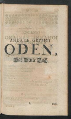 Andreae Gryphii Oden, Das Dritte Buch.