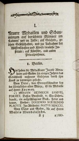 I. Neuere Medaillen und Schaumünzen auf berühmte Männer ...