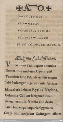 Aenigma Cabalisticum.