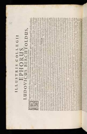 Illustris Collegii Ephorus, Ludovicus Berchtoldus, Lectores mortalitatis memores officiose salutat