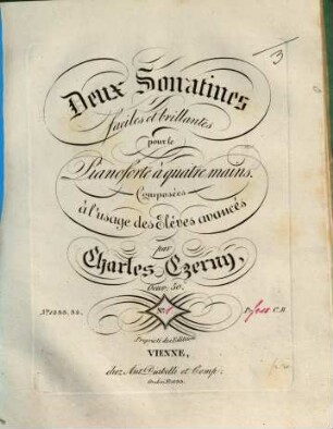 Deux sonatines faciles et brillantes : pour le pianoforte à 4 ms. ; comp. à l'usage des élèves avancés ; oeuv. 50, 1