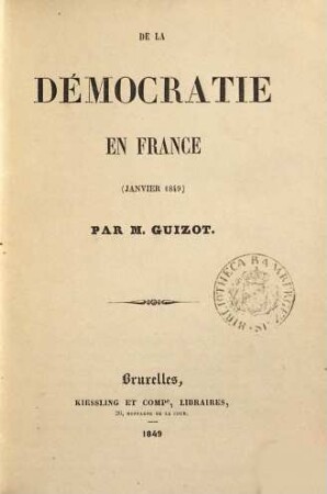 De la démocratie en France : (janvier 1849)