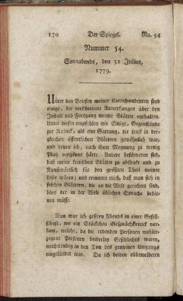 Nummer 54. Sonnabends, den 31. Julius, 1779. - Nummer 56. Donnerstags, den 7 August, 1779.