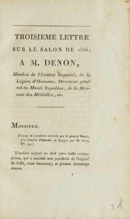 Troisième Lettre Sur Le Salon De 1806, A M. Denon, ...