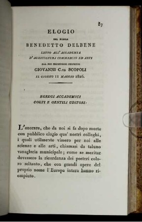 Elogio Del Nobile Benedetto Delbene