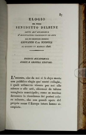 Elogio Del Nobile Benedetto Delbene