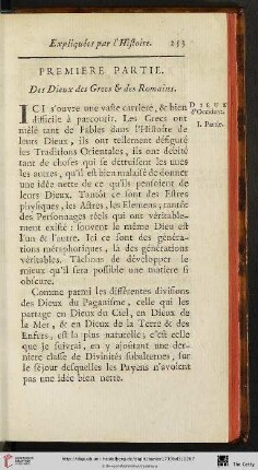 Première partie. Des Dieux des Grecs et les Romains