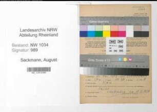 Entnazifizierung August Sackmann , geb. 21.05.1883 (Obermaschinist)