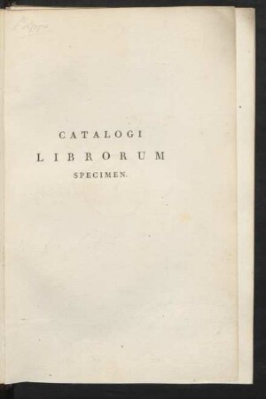 Catalogi Librorum Specimen