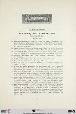 III. Auctionstag: Donnerstag, 15. Oktober 1908, Vormittag 10 Uhr (Nr. 535-789)