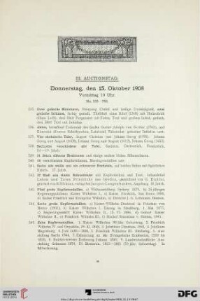 III. Auctionstag: Donnerstag, 15. Oktober 1908, Vormittag 10 Uhr (Nr. 535-789)