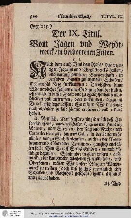 Der IX. Titul. Vom Jagen und Wendtwerck in verbottenen Zeiten