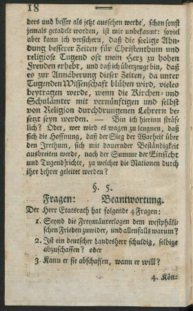 §. 5. Fragen: Beantwortung