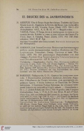 III. Drucke des 16. Jahrunderts (Nr.31-68)