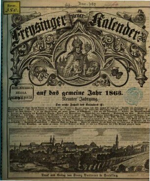 Neuer Freysinger Kalender. 1863 = Jg. 9