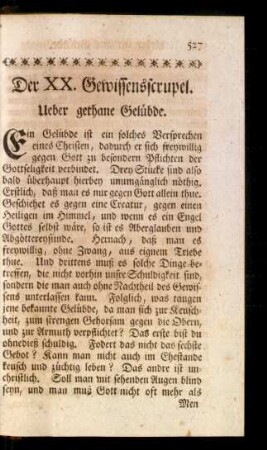 Der XX. Gewissensscrupel. Ueber gethane Gelübde