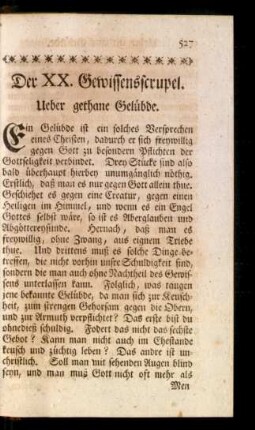 Der XX. Gewissensscrupel. Ueber gethane Gelübde