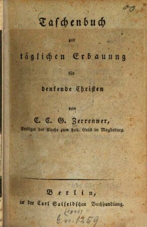 Taschenbuch zur täglichen Erbauung für denkende Christen
