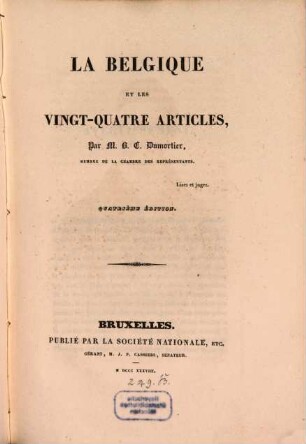La Belgique et les vingt-quatre articles
