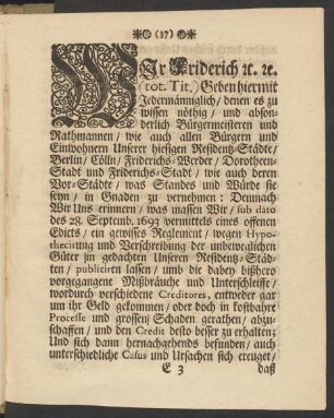 Wir Friderich ... 20. Februarii 1695