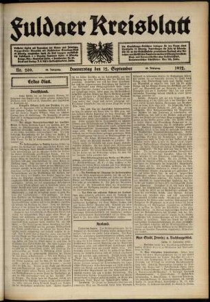 Erste Ausgabe vom Donnerstag, den 12. September 1912.