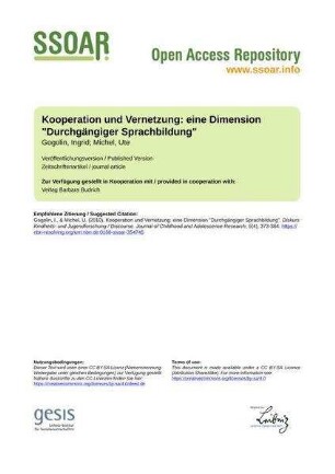 Kooperation und Vernetzung: eine Dimension "Durchgängiger Sprachbildung"