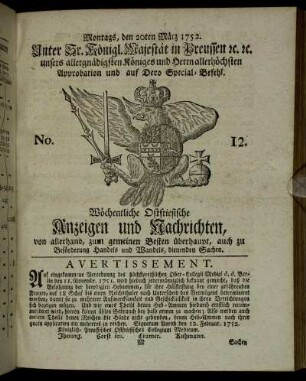 No. 12. Montags, den 20ten März 1752.