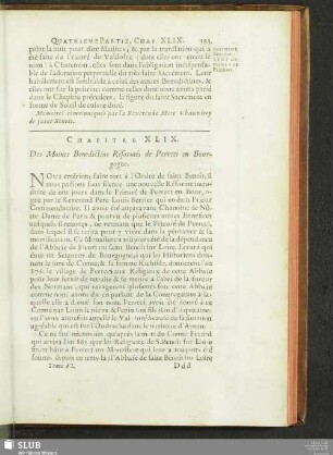 Chapitre XLIX. Des Moines Benedictins Réformés de Perreci en Bourgogne