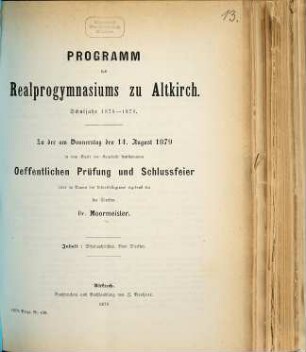 Programm des Realprogymnasiums zu Altkirch : Schuljahr .... 1878/79