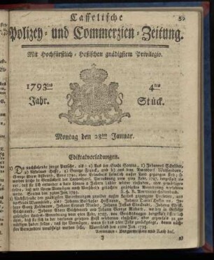 4tes Stueck, Montag den 28ten Januar. 1793