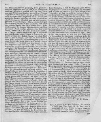 Eichstaedt, H. C. A.: Oratio Habita In Panegyri Academica Die III Septembris A. MDCCCXXXI Qvo Die Novae Concertationes Litterariae Civibvs Propositae. Jena: Bran 1831