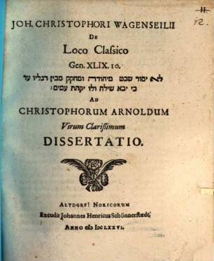 De loco classico Gen. 49, 10., ad Ch. Arnoldum
