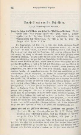 320-330 Empfehlenswerthe Schriften