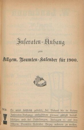 Inseraten-Anhang zum Allgem. Beamten-Kalender für 1900