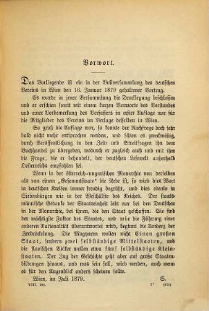 Die Deutschen in Oesterreich-Ungarn und ihre Bedeutung für die Monarchie : Vortrag gehalten im deutschen Verein in Wien den 16. Januar 1879
