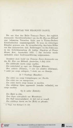 Inventar von Françoys Dancx