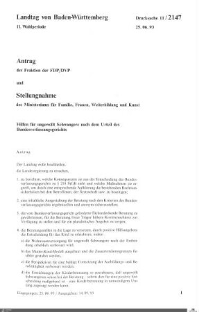 Antrag der FDP: Hilfen für ungewollt Schwangere