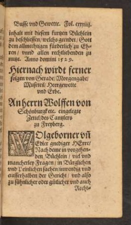 Hiernach wirdt ferner folgen Gerade/ Morgengabe/ Museteil/ Heergewette und Erbe.