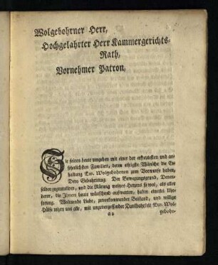 Wolgebohrner Herr, Hochgelahrter Herr Kammergerichts-Rath, Vornehmer Patron