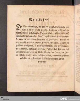 Mein Leser!