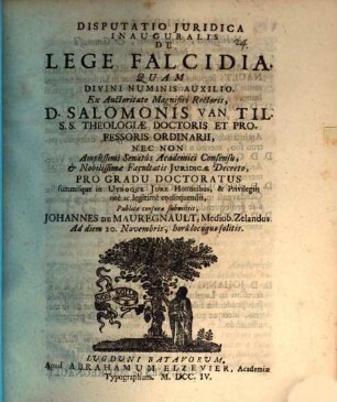 Disp. iur. inaug. de lege falcidia