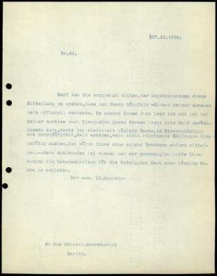 Bericht des zweiten Sekretars an das General-Sekretariat