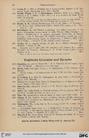 Englische Literatur und Sprache (Nr. 601b-619)