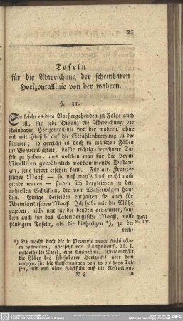 Tafeln für die Abweichung der scheinbaren Horizontallinie von der wahren
