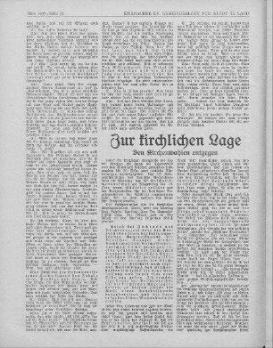 Zur kirchlichen Lage, den Kirchenwahlen entgegen