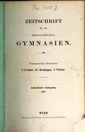 Zeitschrift für die österreichischen Gymnasien. 18. 1867