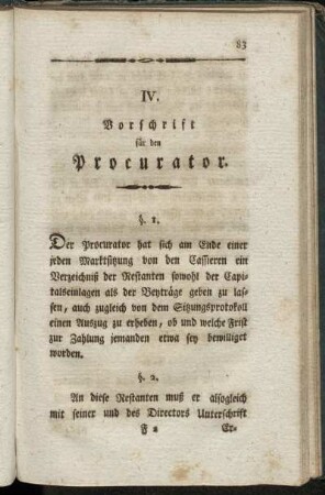 IV. Vorschrift für den Procurator.